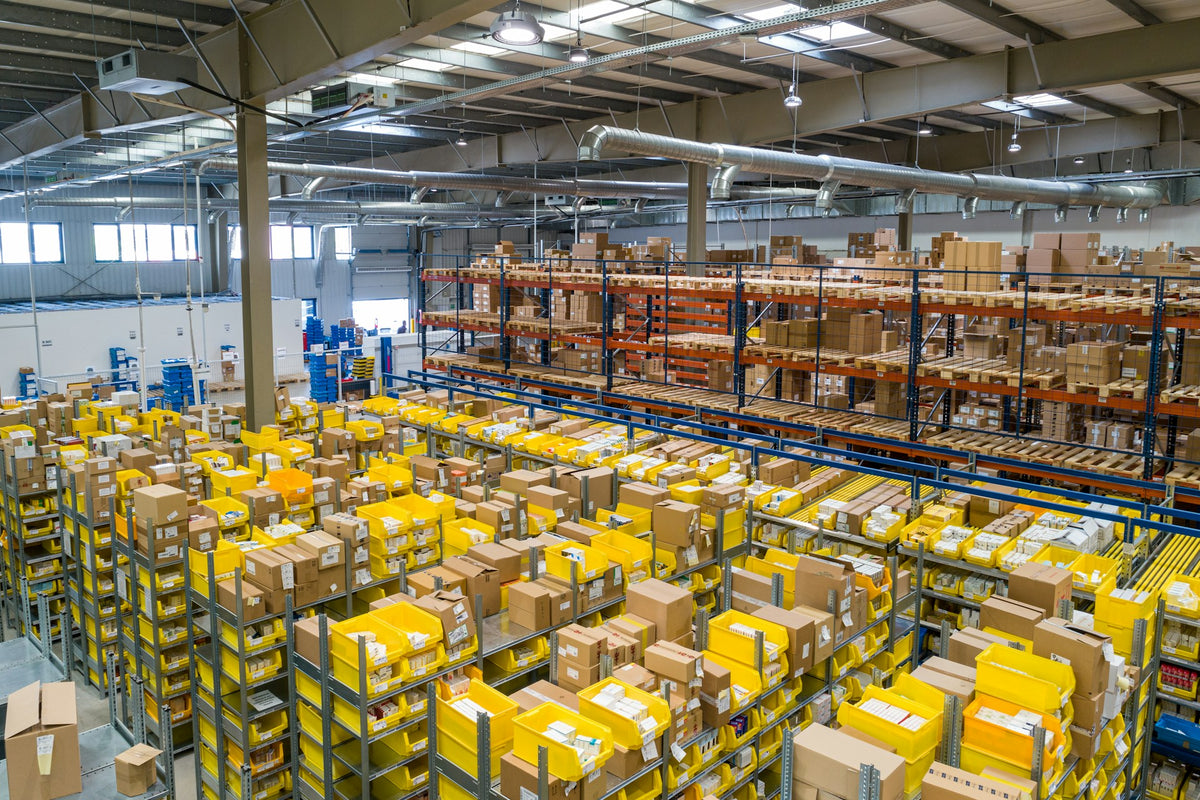 Industrial racking and shelving in a warehouse